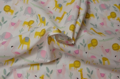 Baumwolle | DESERT FAMILY Löwe Giraffe | weiß